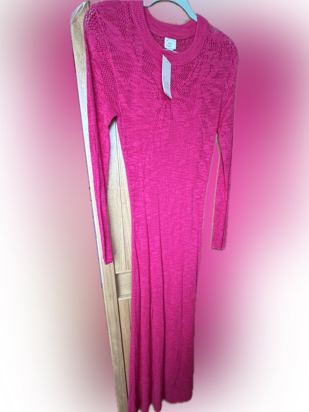 a new day Hot Pink Long Sleeve Knit Maxi Dress